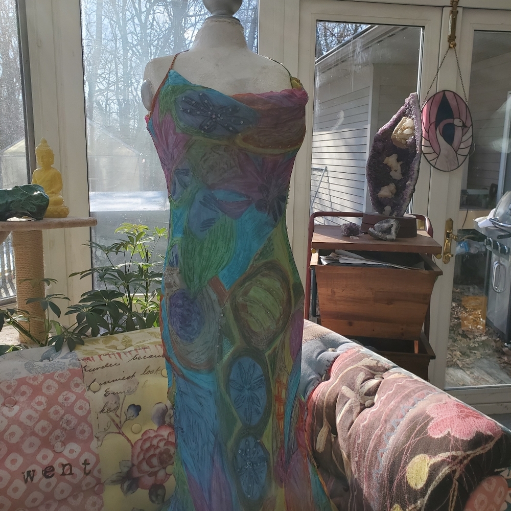 Colorful designer dress.